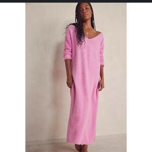 Intimately Free People Pink Fuzzy Girls Night In Maxi Pullover Dress